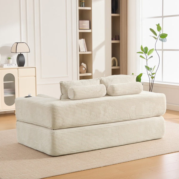 English Elm Compact Corduroy Convertible Floor Sofa Futon with Adjustable Headrests for Studios 70.87 inches Beige W395S00152
