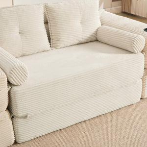 English Elm Compact Corduroy Convertible Floor Sofa Futon with Adjustable Headrests for Studios 70.87 inches Beige W395S00152