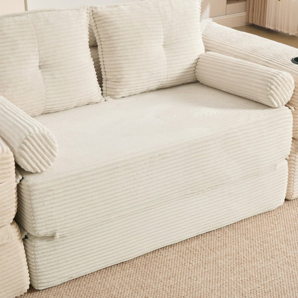 English Elm Compact Corduroy Convertible Floor Sofa Futon with Adjustable Headrests for Studios 70.87 inches Beige W395S00152