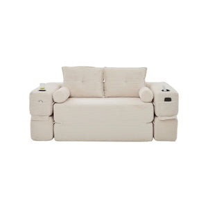 English Elm Compact Corduroy Convertible Floor Sofa Futon with Adjustable Headrests for Studios 70.87 inches Beige W395S00152