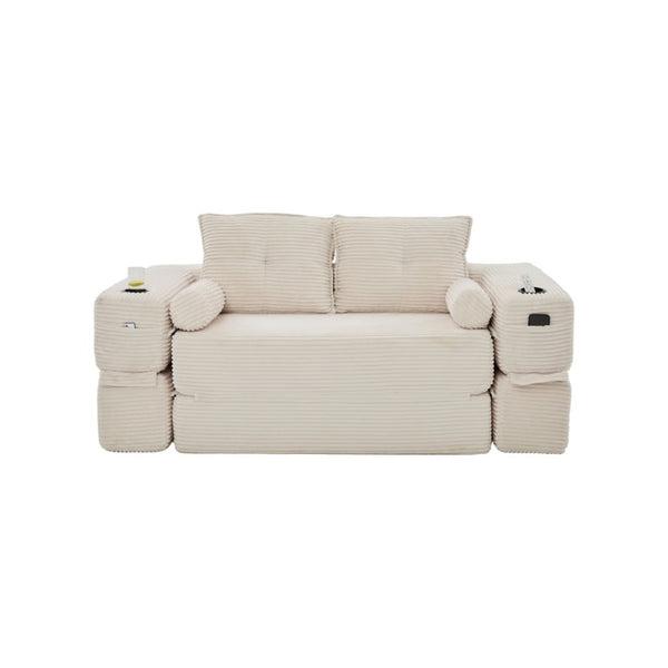 English Elm Compact Corduroy Convertible Floor Sofa Futon with Adjustable Headrests for Studios 70.87 inches Beige W395S00152