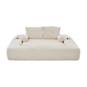 English Elm Compact Corduroy Convertible Floor Sofa Futon with Adjustable Headrests for Studios 70.87 inches Beige W395S00152