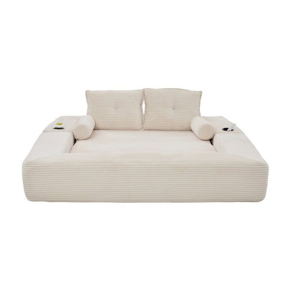 English Elm Compact Corduroy Convertible Floor Sofa Futon with Adjustable Headrests for Studios 70.87 inches Beige W395S00152