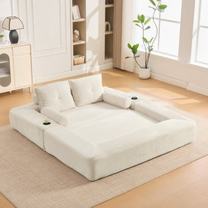 English Elm Compact Corduroy Convertible Floor Sofa Futon with Adjustable Headrests for Studios 70.87 inches Beige W395S00152