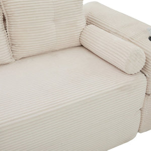 English Elm Compact Corduroy Convertible Floor Sofa Futon with Adjustable Headrests for Studios 70.87 inches Beige W395S00152
