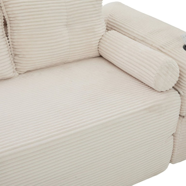 English Elm Compact Corduroy Convertible Floor Sofa Futon with Adjustable Headrests for Studios 70.87 inches Beige W395S00152