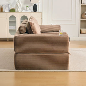 English Elm Compact Corduroy Convertible Floor Sofa Futon with Adjustable Headrests for Studios 91.34 inches Brown W395S00153