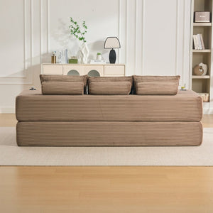 English Elm Compact Corduroy Convertible Floor Sofa Futon with Adjustable Headrests for Studios 91.34 inches Brown W395S00153