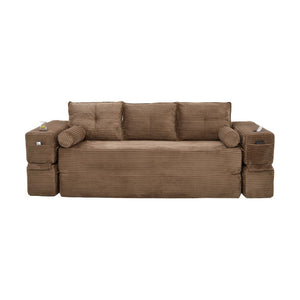 English Elm Compact Corduroy Convertible Floor Sofa Futon with Adjustable Headrests for Studios 91.34 inches Brown W395S00153