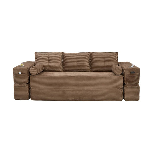 English Elm Compact Corduroy Convertible Floor Sofa Futon with Adjustable Headrests for Studios 91.34 inches Brown W395S00153