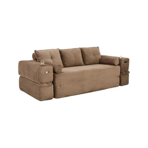 English Elm Compact Corduroy Convertible Floor Sofa Futon with Adjustable Headrests for Studios 91.34 inches Brown W395S00153