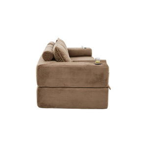 English Elm Compact Corduroy Convertible Floor Sofa Futon with Adjustable Headrests for Studios 91.34 inches Brown W395S00153
