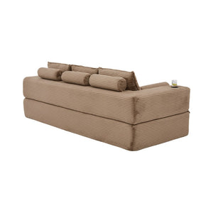 English Elm Compact Corduroy Convertible Floor Sofa Futon with Adjustable Headrests for Studios 91.34 inches Brown W395S00153