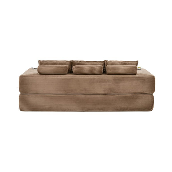 English Elm Compact Corduroy Convertible Floor Sofa Futon with Adjustable Headrests for Studios 91.34 inches Brown W395S00153