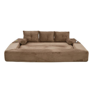 English Elm Compact Corduroy Convertible Floor Sofa Futon with Adjustable Headrests for Studios 91.34 inches Brown W395S00153