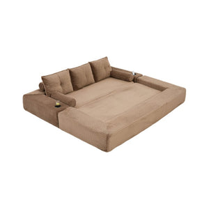 English Elm Compact Corduroy Convertible Floor Sofa Futon with Adjustable Headrests for Studios 91.34 inches Brown W395S00153