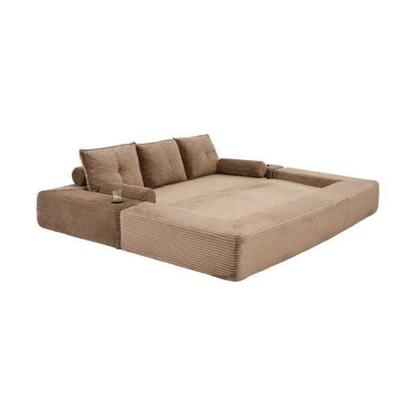 English Elm Compact Corduroy Convertible Floor Sofa Futon with Adjustable Headrests for Studios 91.34 inches Brown W395S00153