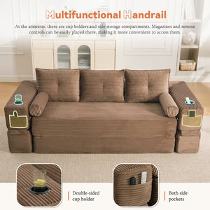 English Elm Compact Corduroy Convertible Floor Sofa Futon with Adjustable Headrests for Studios 91.34 inches Brown W395S00153
