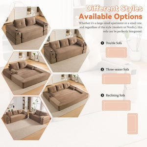 English Elm Compact Corduroy Convertible Floor Sofa Futon with Adjustable Headrests for Studios 91.34 inches Brown W395S00153