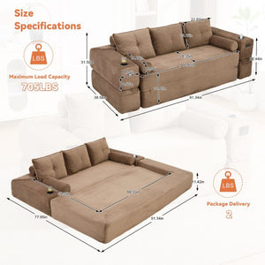 English Elm Compact Corduroy Convertible Floor Sofa Futon with Adjustable Headrests for Studios 91.34 inches Brown W395S00153