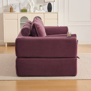English Elm Compact Corduroy Convertible Floor Sofa Futon with Adjustable Headrests for Studios 91.34 inches Wine Red W395S00154