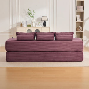 English Elm Compact Corduroy Convertible Floor Sofa Futon with Adjustable Headrests for Studios 91.34 inches Wine Red W395S00154