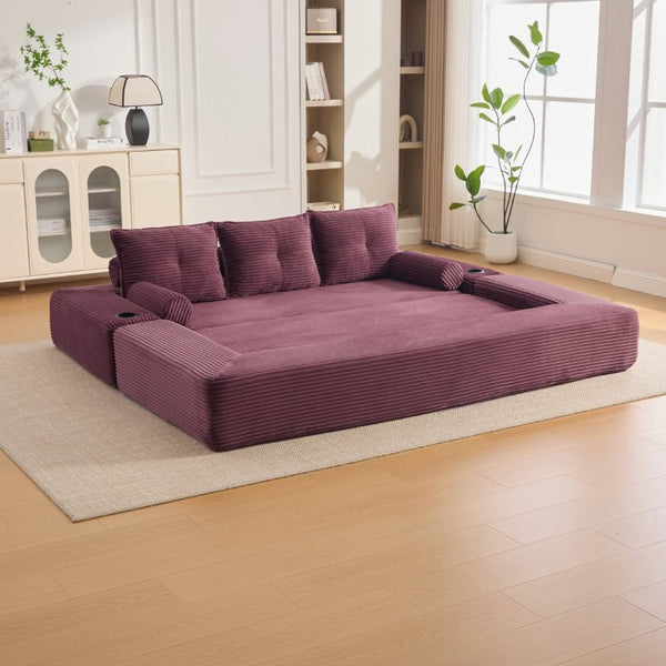 English Elm Compact Corduroy Convertible Floor Sofa Futon with Adjustable Headrests for Studios 91.34 inches Wine Red W395S00154