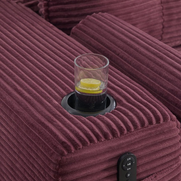 English Elm Compact Corduroy Convertible Floor Sofa Futon with Adjustable Headrests for Studios 91.34 inches Wine Red W395S00154