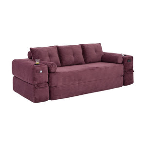 English Elm Compact Corduroy Convertible Floor Sofa Futon with Adjustable Headrests for Studios 91.34 inches Wine Red W395S00154