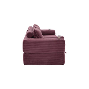 English Elm Compact Corduroy Convertible Floor Sofa Futon with Adjustable Headrests for Studios 91.34 inches Wine Red W395S00154