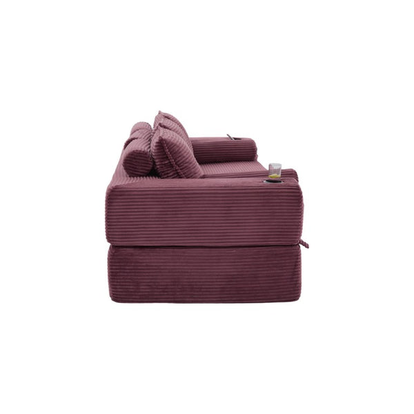 English Elm Compact Corduroy Convertible Floor Sofa Futon with Adjustable Headrests for Studios 91.34 inches Wine Red W395S00154
