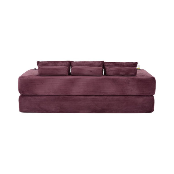 English Elm Compact Corduroy Convertible Floor Sofa Futon with Adjustable Headrests for Studios 91.34 inches Wine Red W395S00154