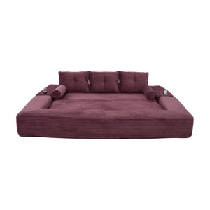 English Elm Compact Corduroy Convertible Floor Sofa Futon with Adjustable Headrests for Studios 91.34 inches Wine Red W395S00154