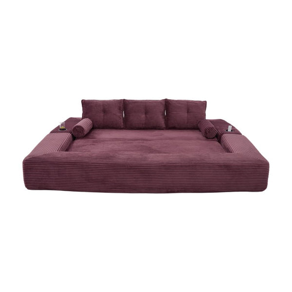 English Elm Compact Corduroy Convertible Floor Sofa Futon with Adjustable Headrests for Studios 91.34 inches Wine Red W395S00154