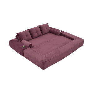 English Elm Compact Corduroy Convertible Floor Sofa Futon with Adjustable Headrests for Studios 91.34 inches Wine Red W395S00154