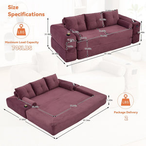English Elm Compact Corduroy Convertible Floor Sofa Futon with Adjustable Headrests for Studios 91.34 inches Wine Red W395S00154