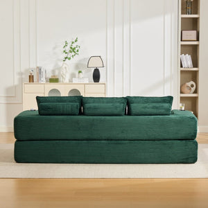 English Elm Compact Corduroy Convertible Floor Sofa Futon with Adjustable Headrests for Studios 91.34 inches Emerald W395S00155