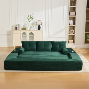 English Elm Compact Corduroy Convertible Floor Sofa Futon with Adjustable Headrests for Studios 91.34 inches Emerald W395S00155