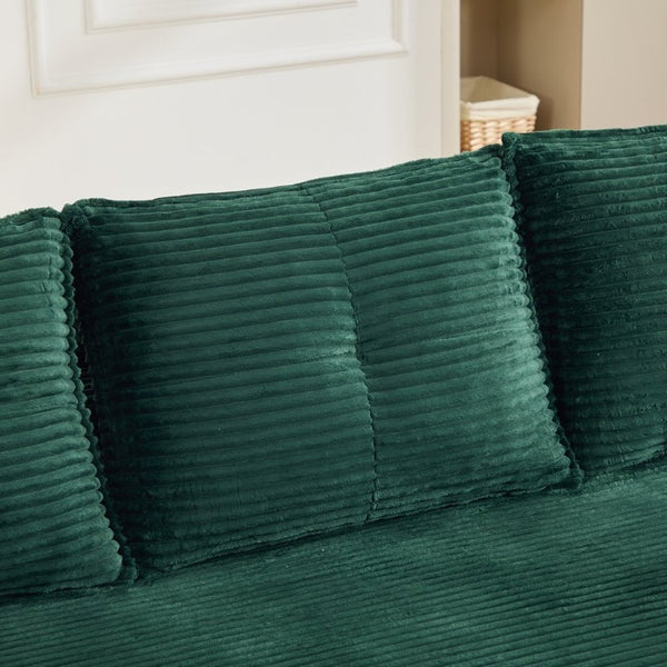 English Elm Compact Corduroy Convertible Floor Sofa Futon with Adjustable Headrests for Studios 91.34 inches Emerald W395S00155