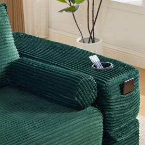 English Elm Compact Corduroy Convertible Floor Sofa Futon with Adjustable Headrests for Studios 91.34 inches Emerald W395S00155
