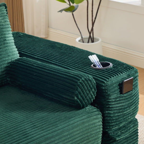 English Elm Compact Corduroy Convertible Floor Sofa Futon with Adjustable Headrests for Studios 91.34 inches Emerald W395S00155