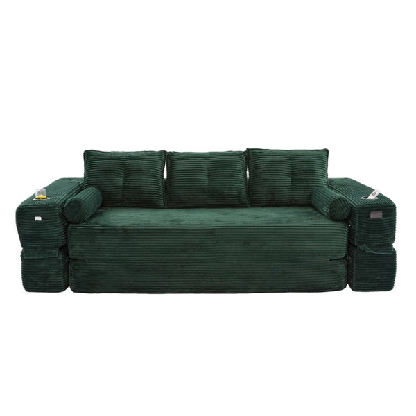 English Elm Compact Corduroy Convertible Floor Sofa Futon with Adjustable Headrests for Studios 91.34 inches Emerald W395S00155