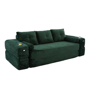 English Elm Compact Corduroy Convertible Floor Sofa Futon with Adjustable Headrests for Studios 91.34 inches Emerald W395S00155