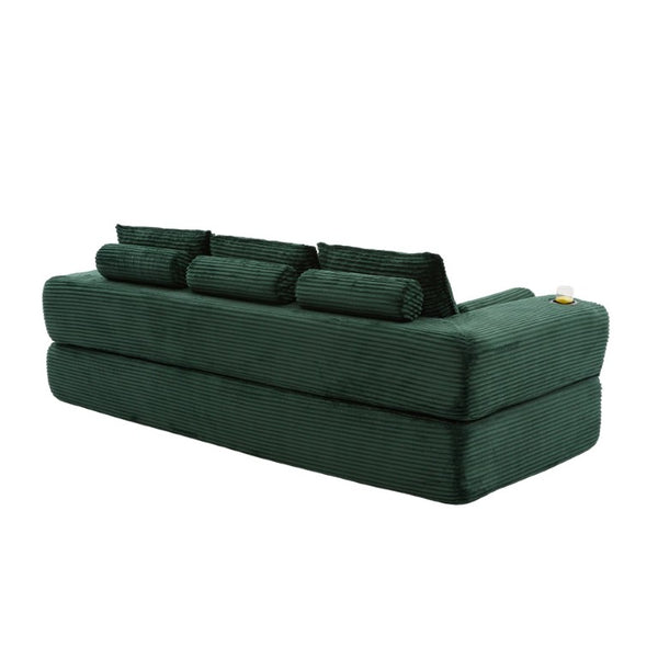 English Elm Compact Corduroy Convertible Floor Sofa Futon with Adjustable Headrests for Studios 91.34 inches Emerald W395S00155