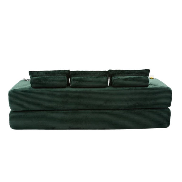 English Elm Compact Corduroy Convertible Floor Sofa Futon with Adjustable Headrests for Studios 91.34 inches Emerald W395S00155