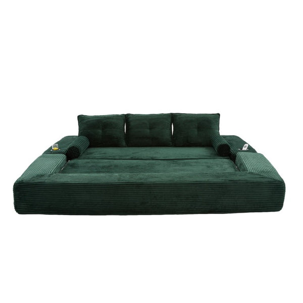 English Elm Compact Corduroy Convertible Floor Sofa Futon with Adjustable Headrests for Studios 91.34 inches Emerald W395S00155