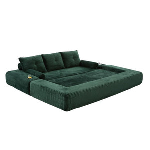 English Elm Compact Corduroy Convertible Floor Sofa Futon with Adjustable Headrests for Studios 91.34 inches Emerald W395S00155