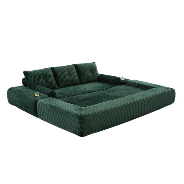 English Elm Compact Corduroy Convertible Floor Sofa Futon with Adjustable Headrests for Studios 91.34 inches Emerald W395S00155
