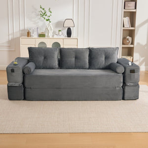 English Elm Compact Corduroy Convertible Floor Sofa Futon with Adjustable Headrests for Studios 91.34 inches Dark Gray W395S00156