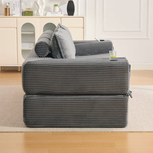 English Elm Compact Corduroy Convertible Floor Sofa Futon with Adjustable Headrests for Studios 91.34 inches Dark Gray W395S00156